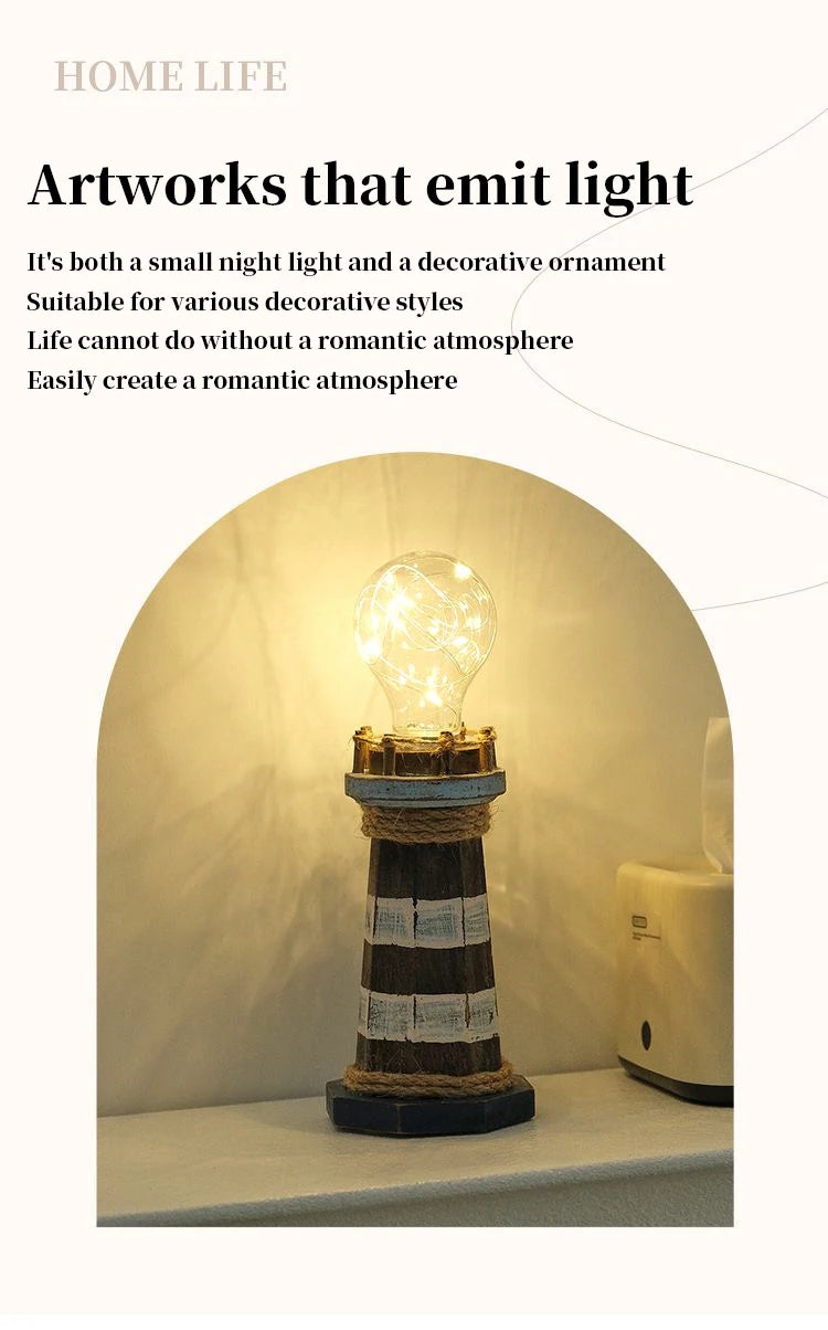 Ornamento Per Faro In Legno In Stile Mediterraneo Decorazione Luminosa Retrò Per Desktop E Casa Decorazione Regalo