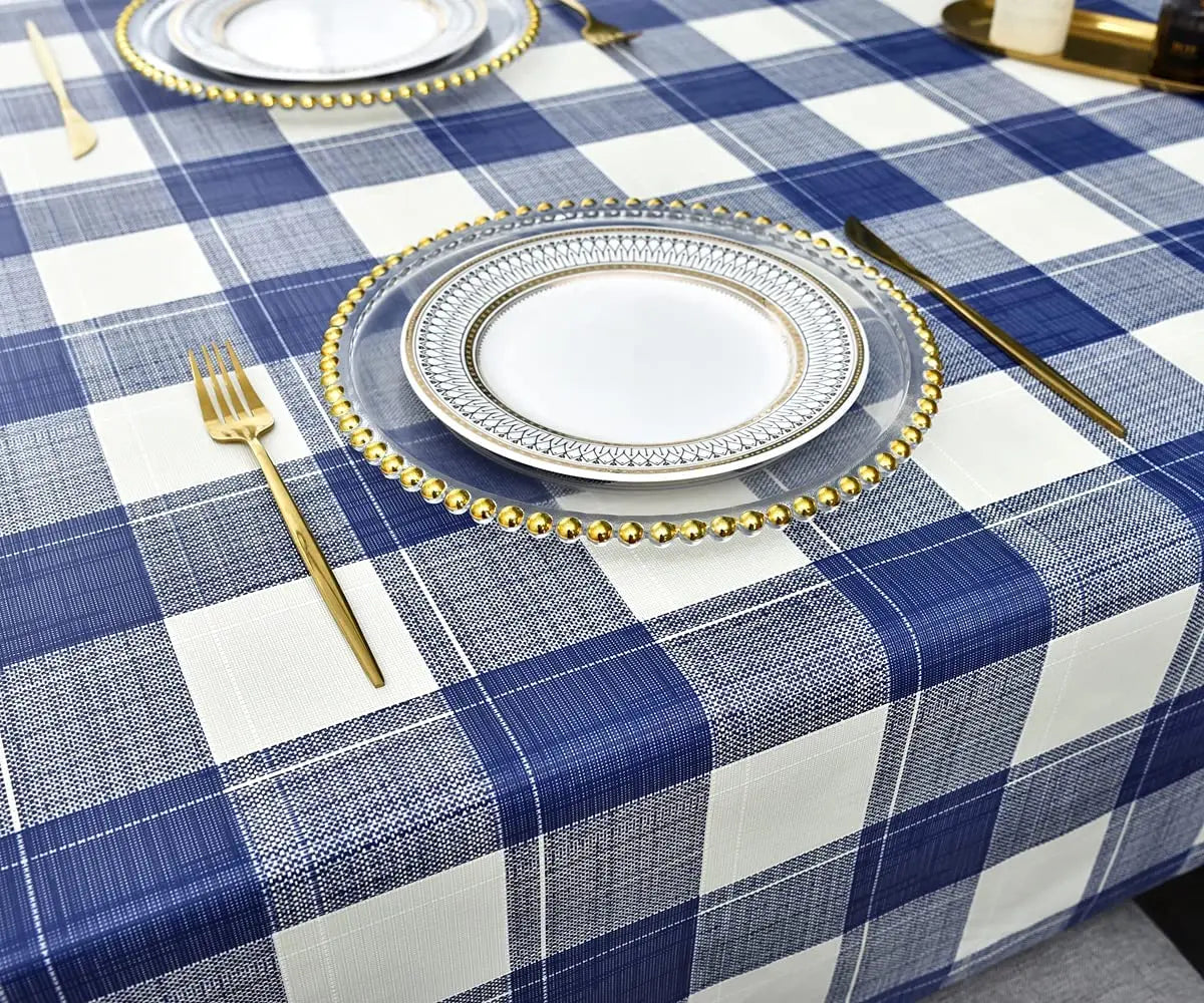 Tovaglia Rettangolare Stile Semplice Scozzese Blu Bianco Grigio Impermeabile Lavabile In Lavatrice Per Interni Ed Esterni
