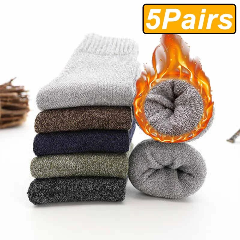 Calzini Invernali Uomo Caldi Spessi Set Da 5 Paia Cotone Poliestere Elastan Antineve In Spugna