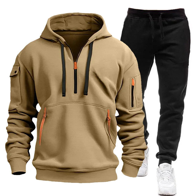 Set Felpe Con Cappuccio E Pantaloni Sportivi Da Uomo Per Esterno Autunno Inverno Fitness
