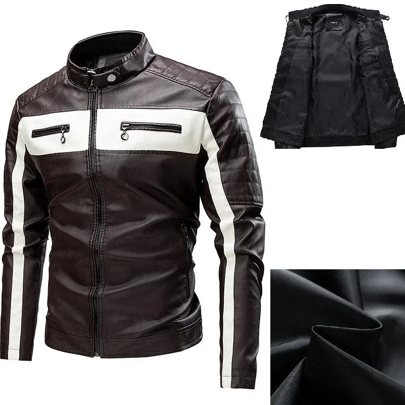 Giacca Da Moto Vintage Uomo Bomber Biker Con Zip Pelliccia Sintetica Cappotto In Pu Nero Rosso Marrone
