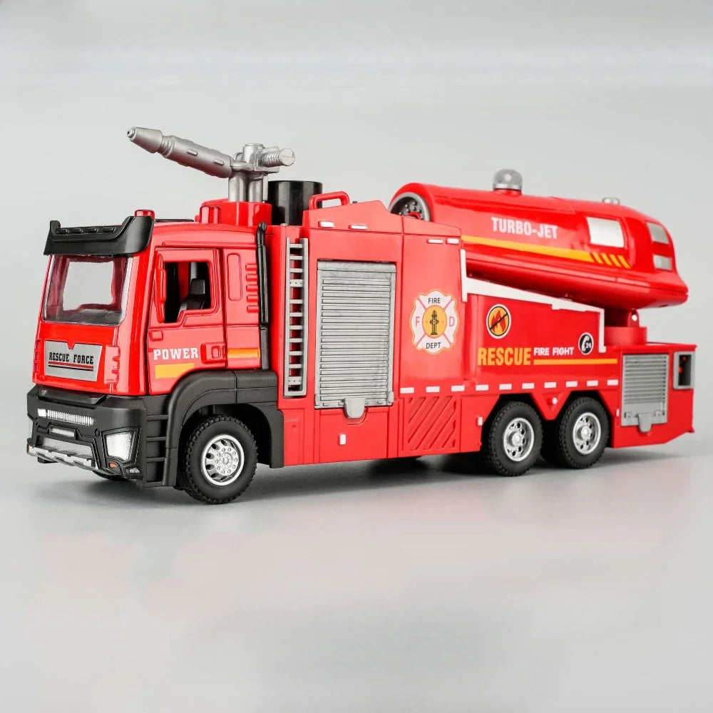 Scala 1:32 Spruzzo D'Acqua Camion Pompieri Modello Con Suono Luce Porte Apribili Tirare Indietro Regalo Ragazzi