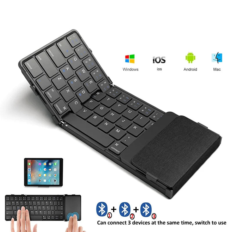 Tastiera Pieghevole Wireless Bluetooth Ricaricabile Con Touchpad Per Tablet Ipad e Iphone
