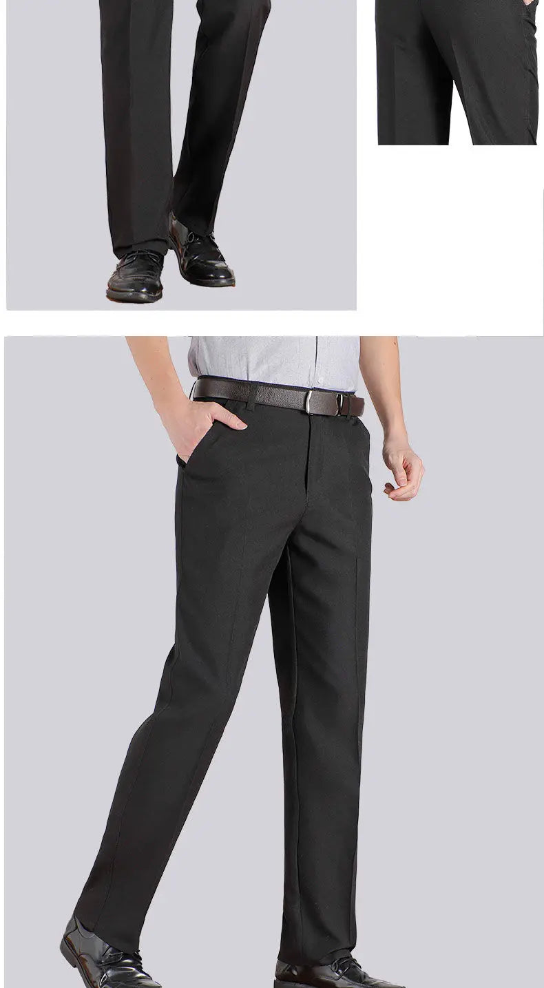 Pantaloni Da Uomo Vita Alta Dritti Per Business Casual Estivi Autunnali Spessi Taglie Forti 28 40