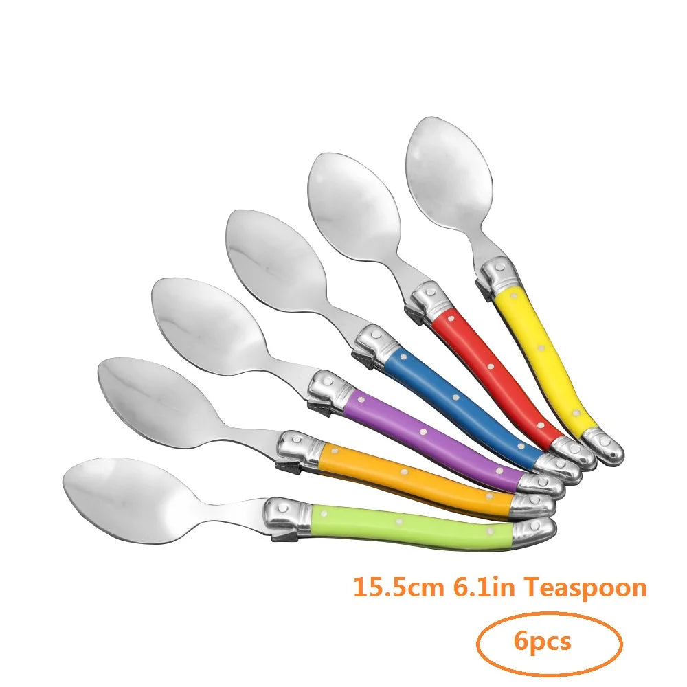 Set Da 6 Cucchiaini Da Caffè In Acciaio Inox Con Manico Arcobaleno ABS Laguiole Per Gelato E Dolci Stoviglie Colorate