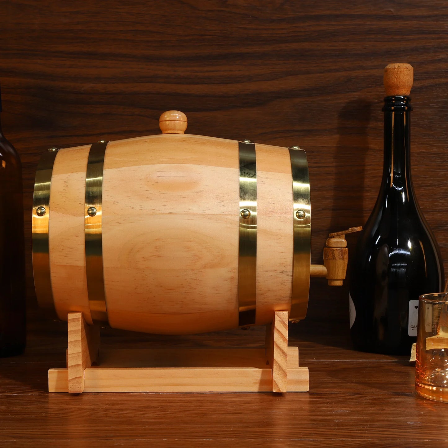 Barile In Legno Per Whisky 3L Con Tappo Rubinetto E Supporto Dispenser Per Cocktail E Appassionati