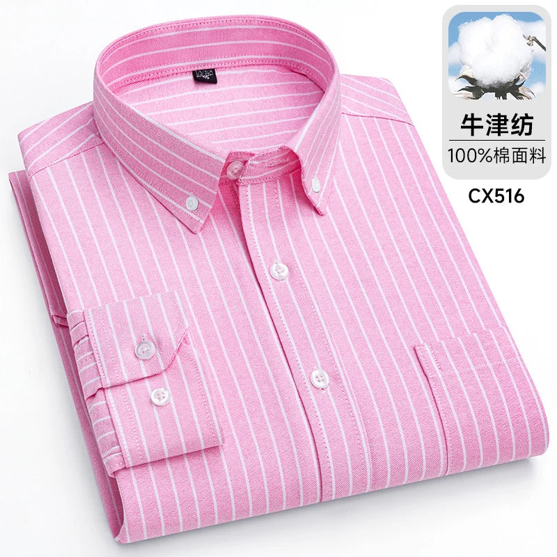 Camicie Scozzesi a Righe Da Uomo In Cotone Oxford Maniche Lunghe Con Bottoni Taglie 6XL 7XL Business Casual