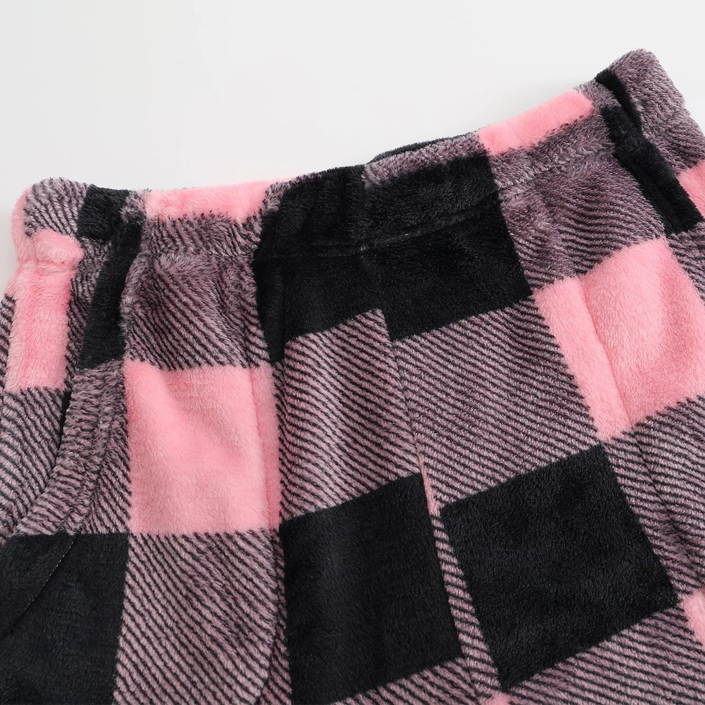 Pantaloni Del Pigiama Da Donna Con Vita Elastica E Scozzesi In Pile Morbidi Con Tasche Peluche