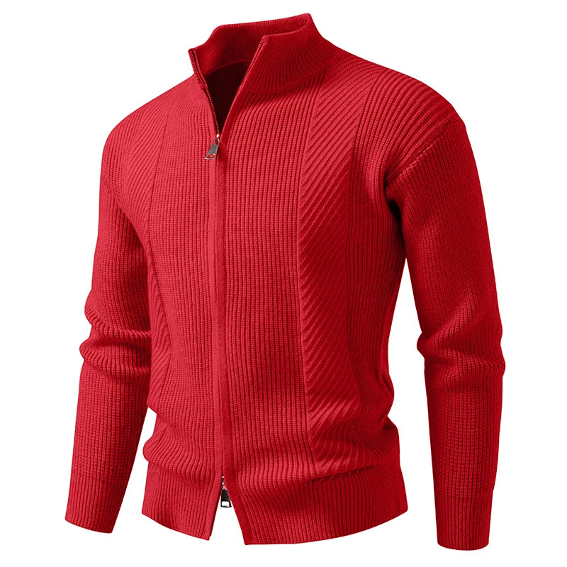 Cardigan Slim Fit Uomo Autunno Inverno Con Zip E Collo Mandarino Caldo Moda Casual