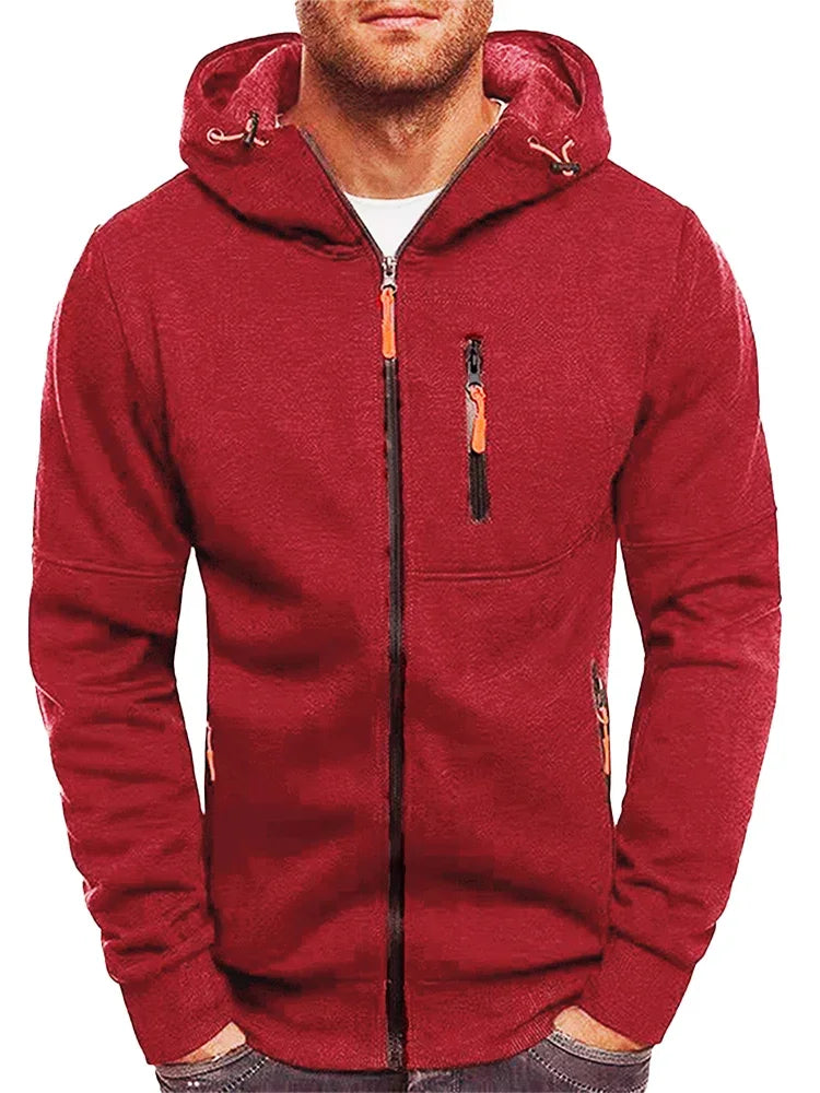 Giacca Da Uomo Con Cerniera E Cappuccio Tinta Unita Con Tasche Moda Casual Sport Streetwear All Aperto