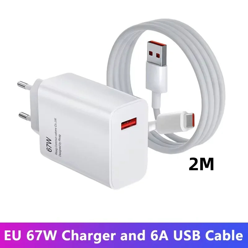 Caricabatterie USB 67W Per Xiaomi 14 13 12 11 Mi Poco Redmi Note 10 9 Pro 6A Adattatore Muro Cavo USB C Ricarica Turbo