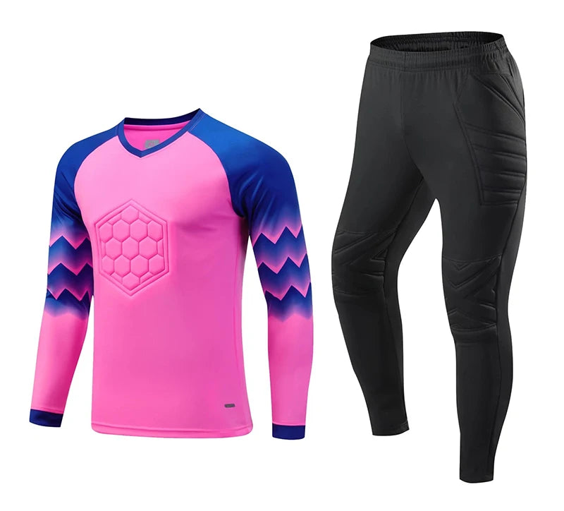2023 uomo bambino portiere di calcio uniforme spugna protettiva manica lunga allenamento di calcio portiere top maglia da calcio pantaloni personalizzati