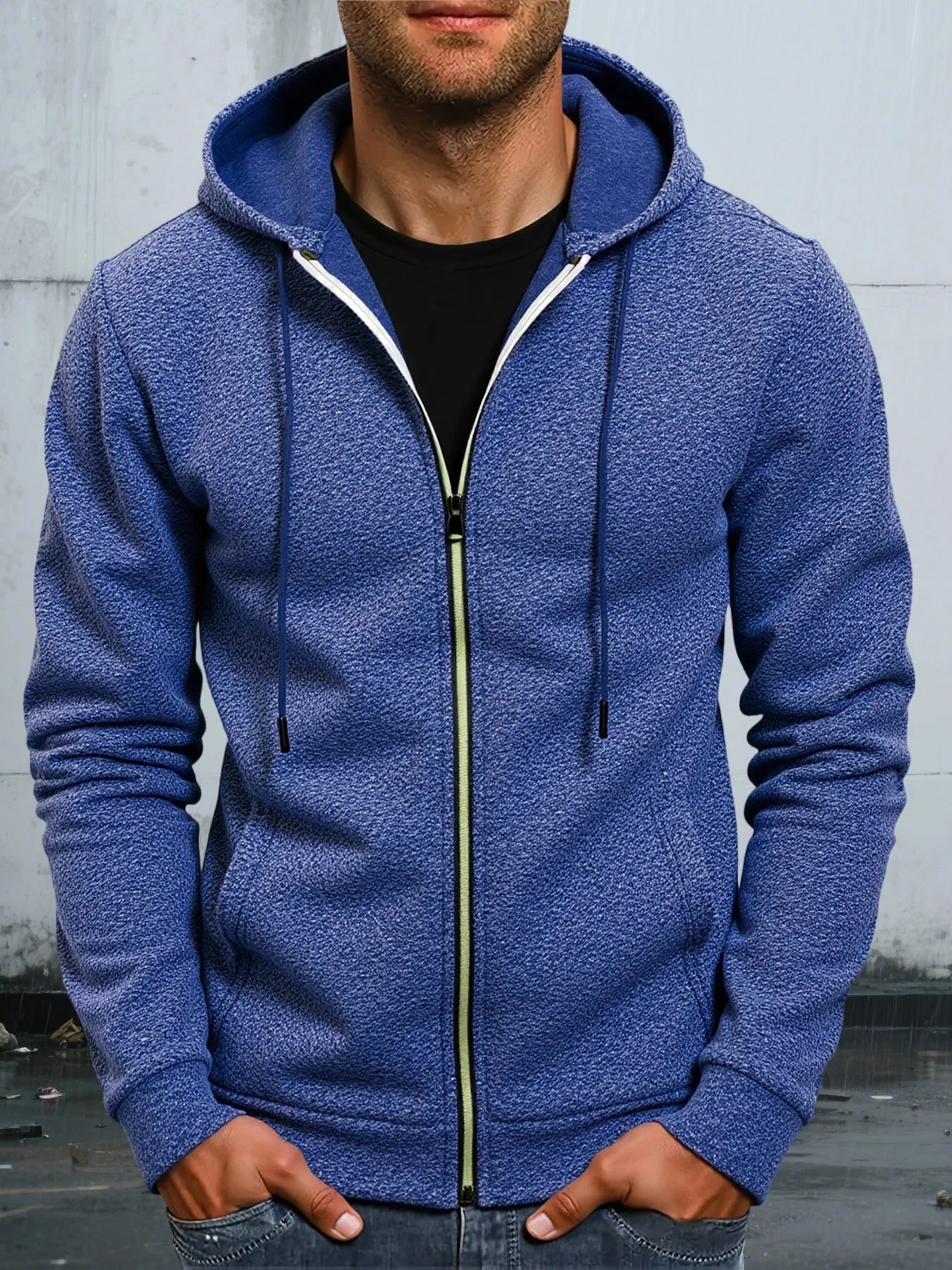 Felpa Da Uomo Autunnale Tinta Unita Con Cappuccio Maniche Lunghe E Chiusura A Cerniera Slim Fit Con Tasche