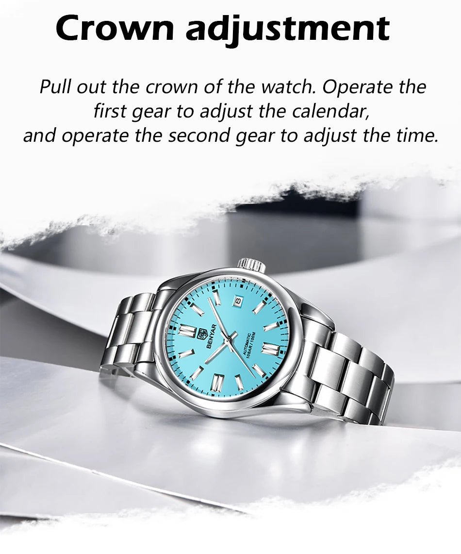 Orologio Automatico Meccanico Lusso da Uomo con Calendario Impermeabile 100m Acciaio Inossidabile Luminoso