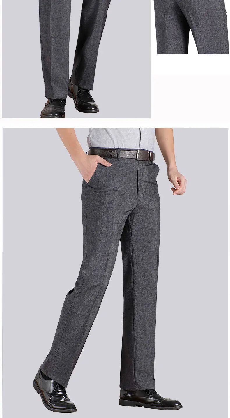 Pantaloni Da Uomo Vita Alta Dritti Per Business Casual Estivi Autunnali Spessi Taglie Forti 28 40