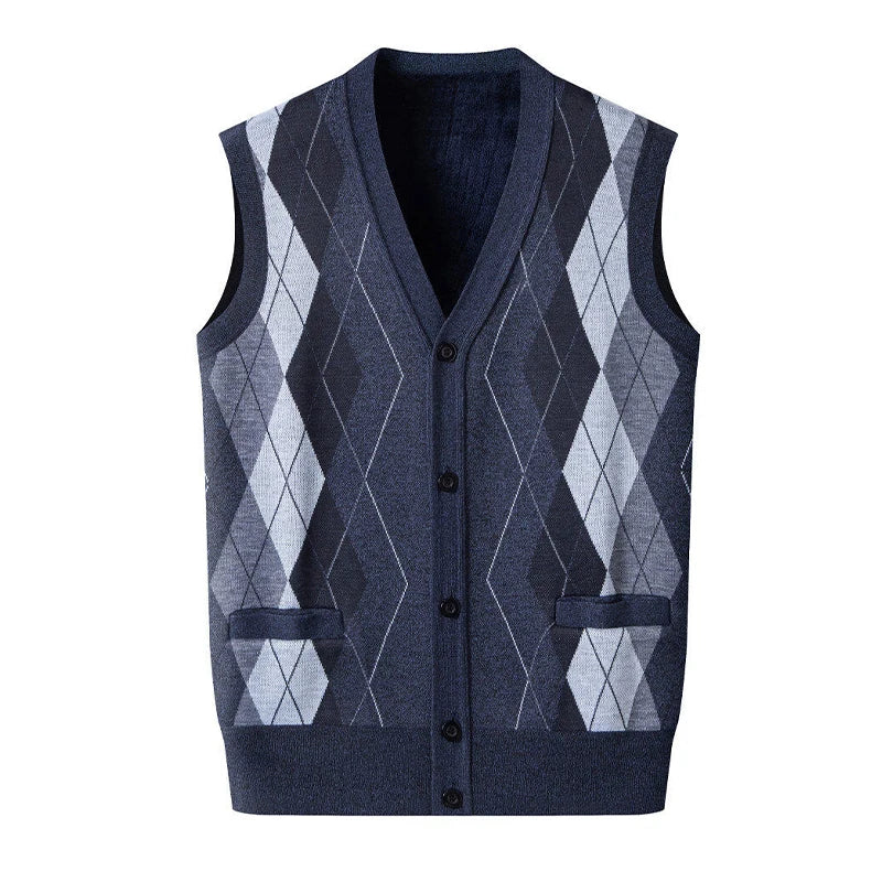 Gilet Maglione Da Uomo Con Scollo A V Senza Maniche Lavorato A Maglia Tinta Unita Con Motivo A Rombi