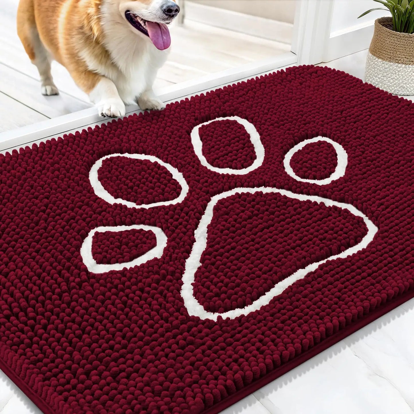 Zerbino Ciniglia Ultra Assorbente Design Zampe Lavabili Antiscivolo Asciugatura Rapida Porta Cane Fangosi