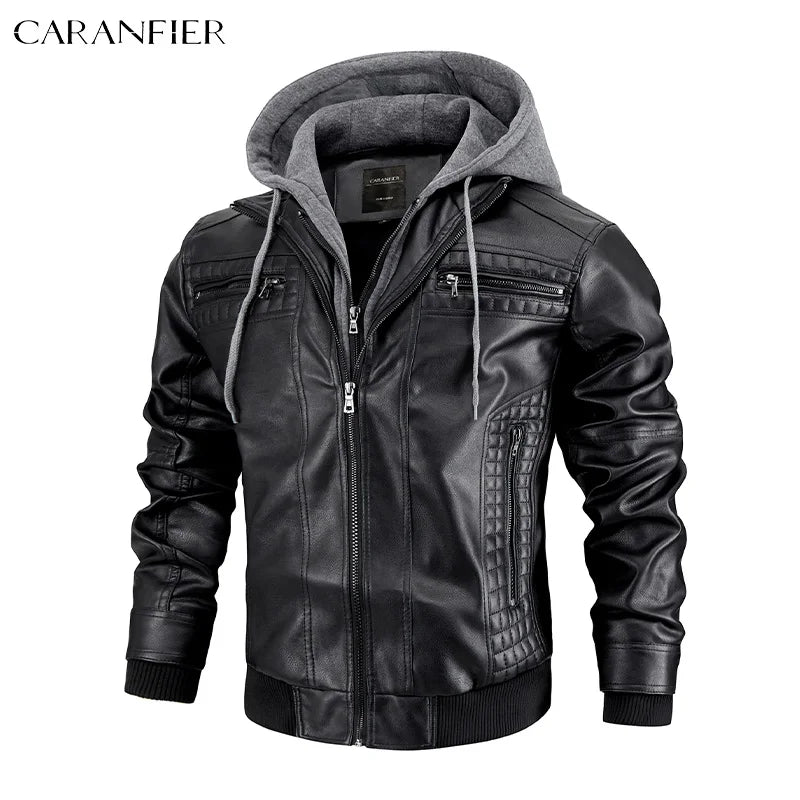 Giacca Di Pelle Per Uomo Moto Biker Con Cappuccio Lusso Vintage Abbigliamento Uomo Grintoso
