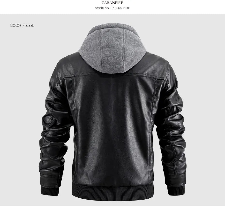 Giacca Di Pelle Per Uomo Moto Biker Con Cappuccio Lusso Vintage Abbigliamento Uomo Grintoso