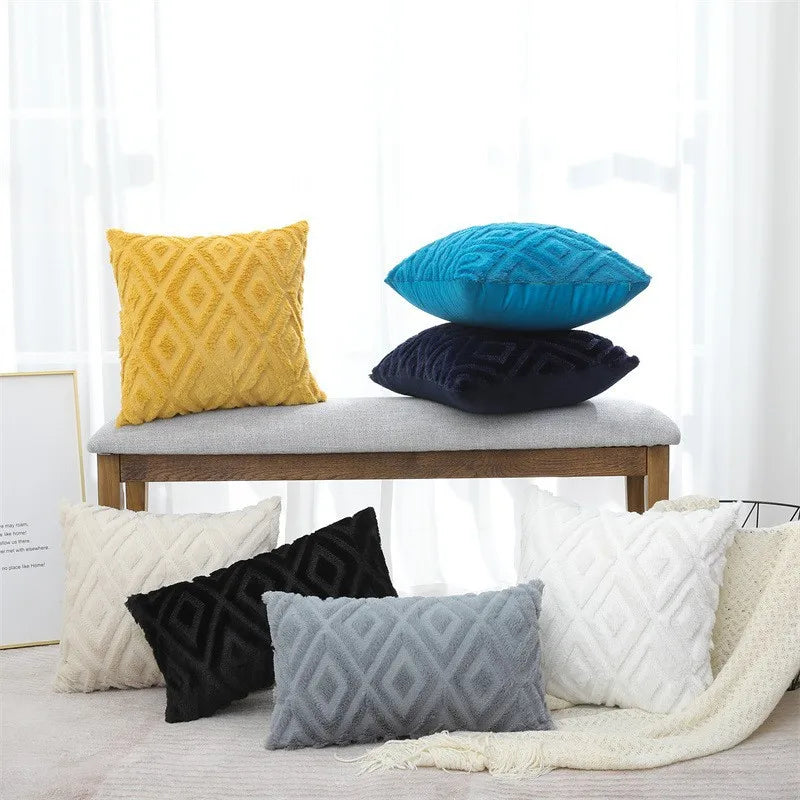 Fodera Per Cuscino In Peluche Jacquard Rombo Grigio Poliestere 100 Percento Stile Nordico Per Divano Ufficio Auto