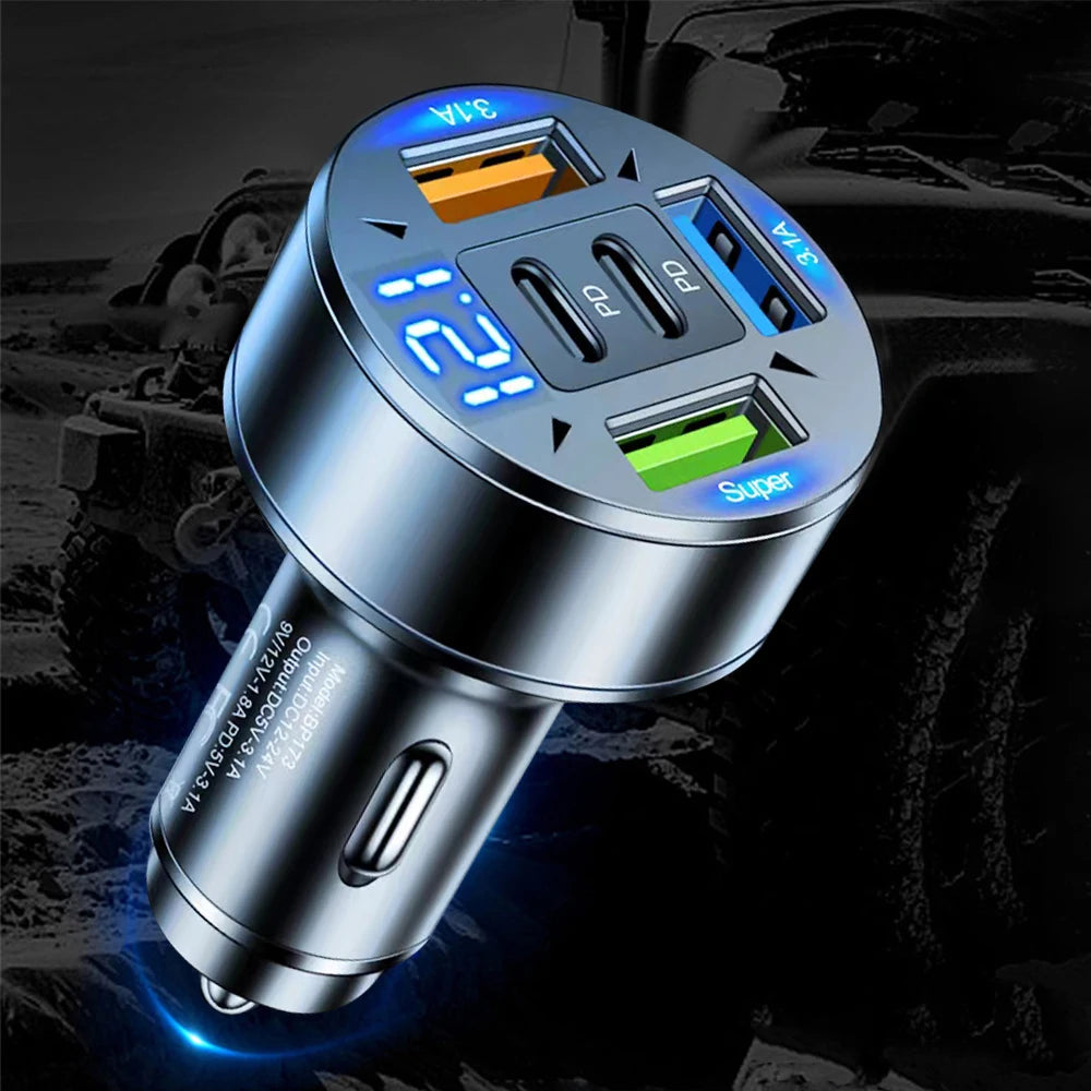 Caricabatteria Auto Kebidumei 250 W a 5 Porte Ricarica Rapida PD QC3.0 USB C per IPhone Samsung Huawei Xiaomi
