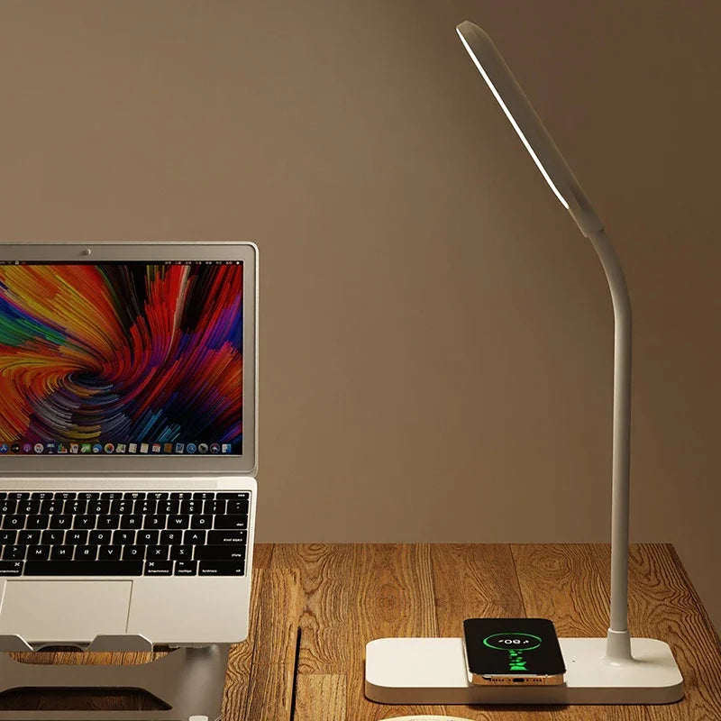 Lampada Da Scrivania LED Con Ricarica Wireless E Porta USB Dimmerabile Touch Luce Notturna Per Lettura E Giochi A Casa