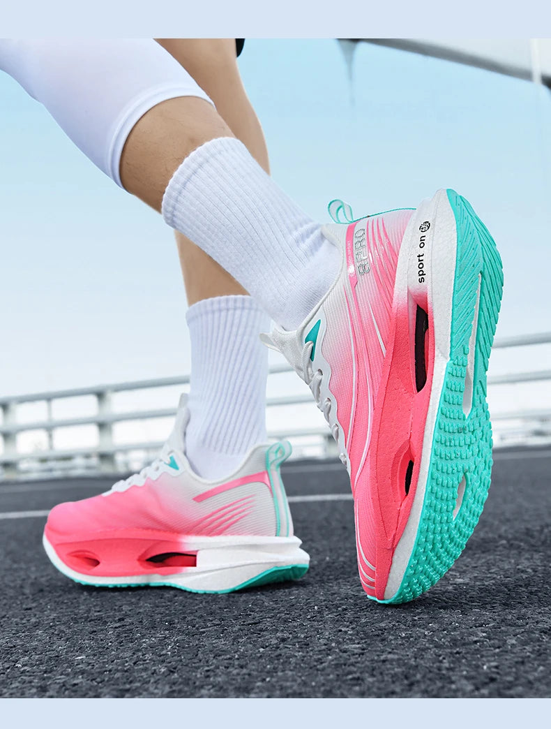 Scarpe Da Corsa Sportive Unisex Uomo Donna Maratona Carbon Board Cuscino Aria Antiscivolo Leggere Traspiranti