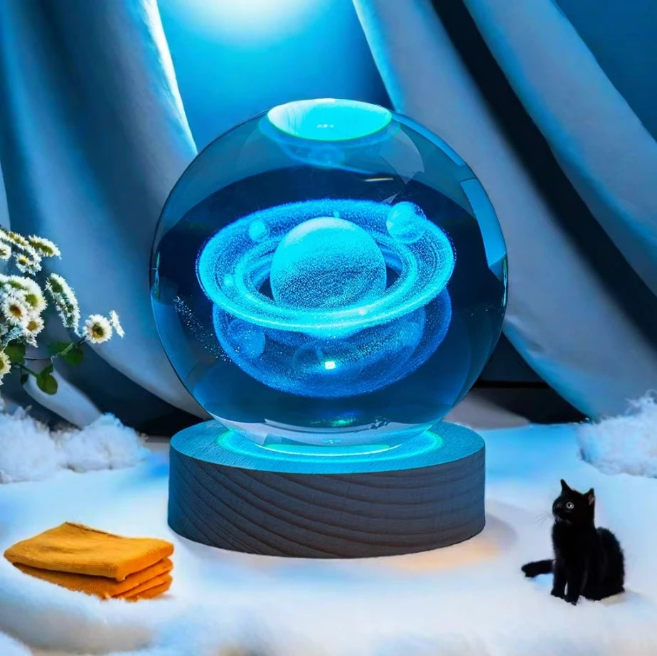 Decorazione Della Stanza Con Sfera Di Cristallo 3D E Base Led Per Luce Ambientale Nel Soggiorno