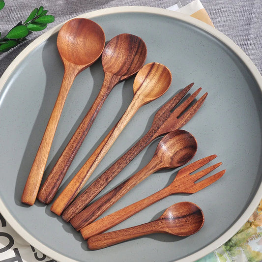 Jaswehome Set Da Cucina In Legno Di Acacia Da 7 Pezzi Utensili Multifunzione Per Zuppe Ramen Insalata Dessert