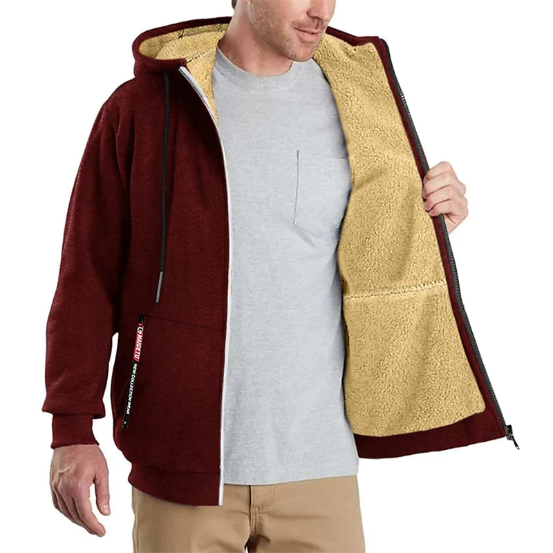 Giacche Foderate in Sherpa con Stampa Elegante da Uomo Cappotti in Pile Caldi e Accoglienti Peluche Felpa con Cappuccio