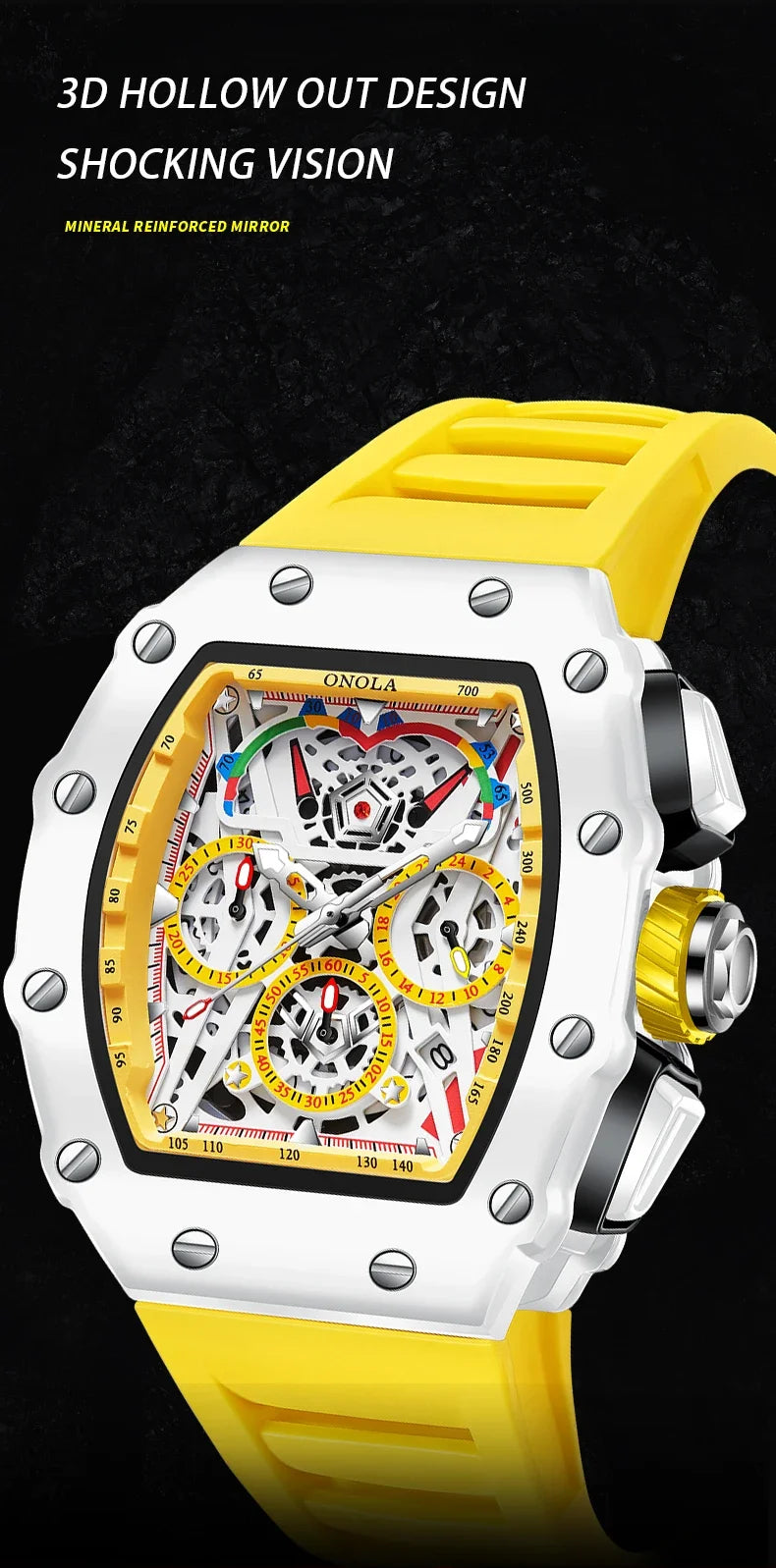 Orologio Da Uomo Di Lusso Onola Moda Casual Cinturino In Silicone Multifunzione Quarzo Impermeabile Bianco