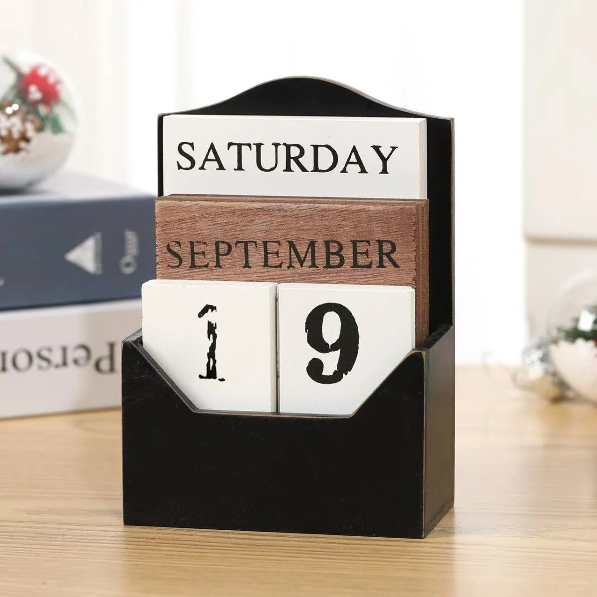 Elegante Calendario In Legno Quadrato Da Tavolo Flip Perpetuo Per Blocchi Giornalieri Per Ufficio