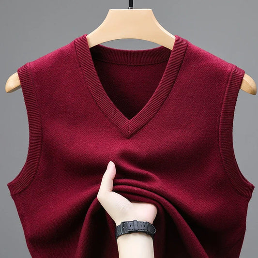Gilet da Uomo Senza Maniche in Lana Cashmere Lavorato a Maglia Tinta Unita Autunno Primavera Alta Qualità