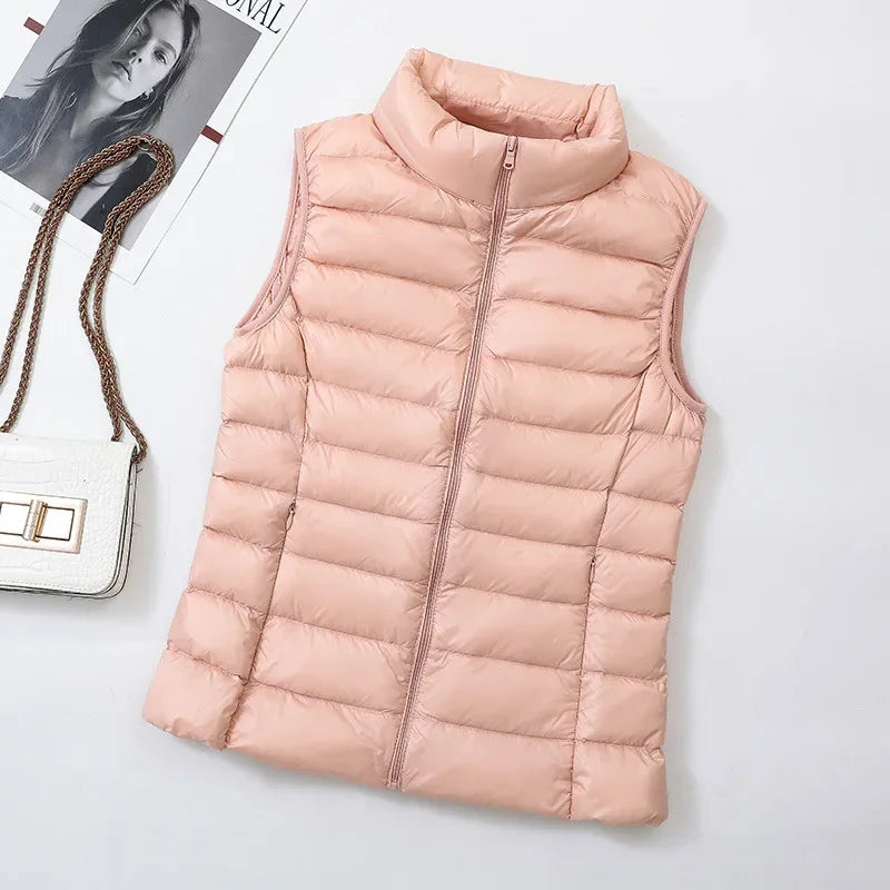 Gilet Piumino Donna Leggero Autunno Primavera Bianco Senza Maniche Piumino D Anatra Per Ufficio