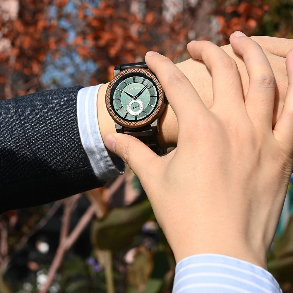 BOBOBIRD Orologio In Legno Da Uomo Personalizzato Nome Testo Sulla Custodia Posteriore Orologio Quarzo Scatola Regalo