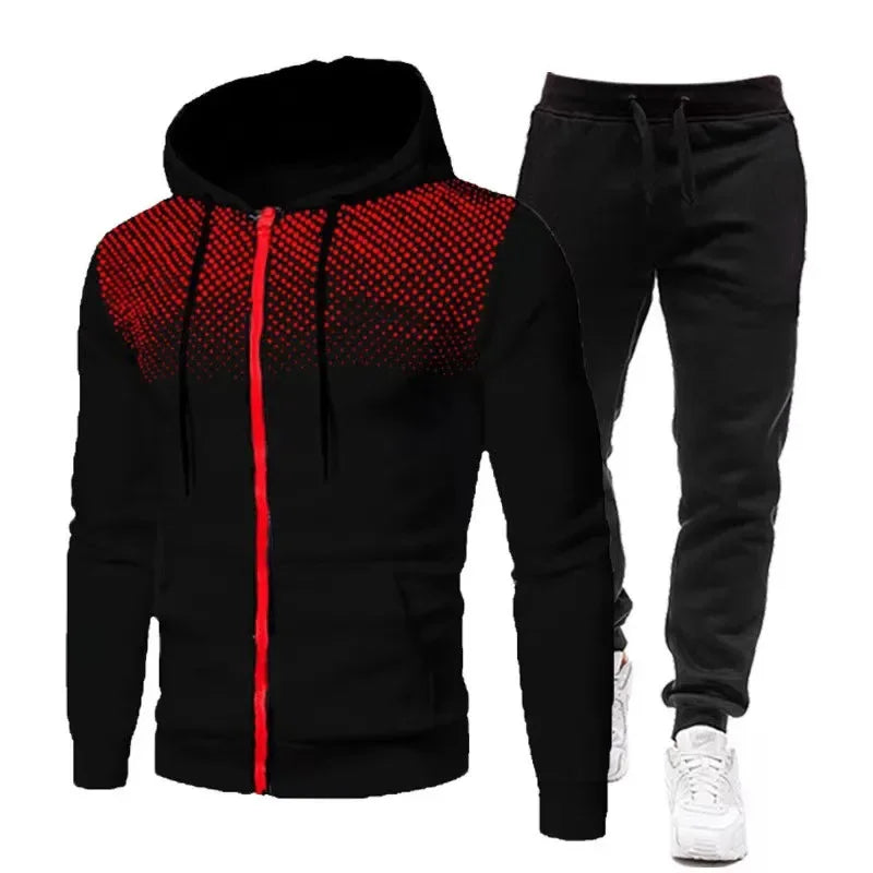 Tuta Da Uomo Due Pezzi 2025Fashion Print Con Cappuccio E Cerniera Per Fitness E Jogging Comfort Superiore Stile Casual
