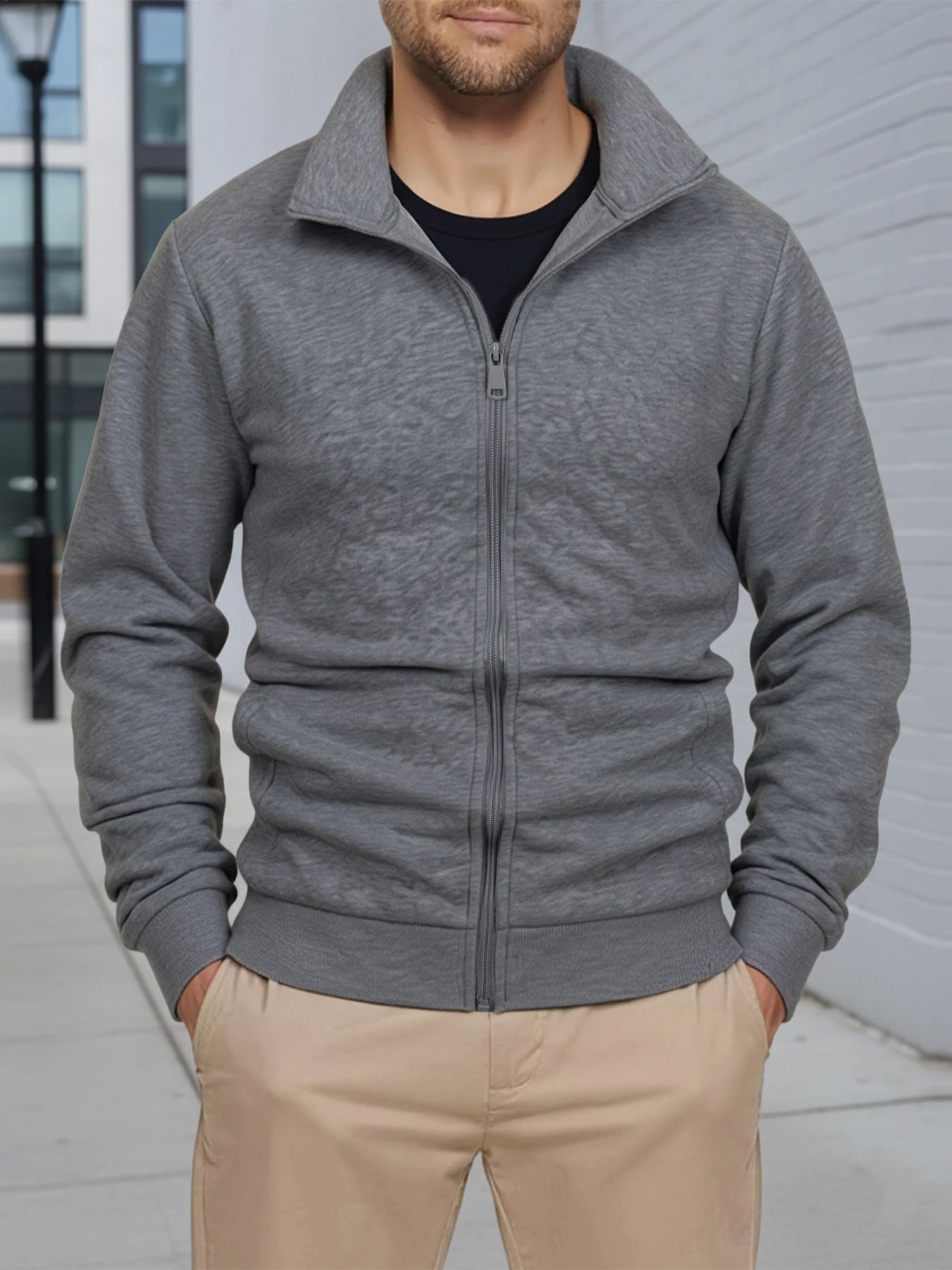 Giacca Uomo Con Cerniera Slim Fit Esterno Streetwear Tinta Unita Calda A Maniche Lunghe Per Primavera Autunno