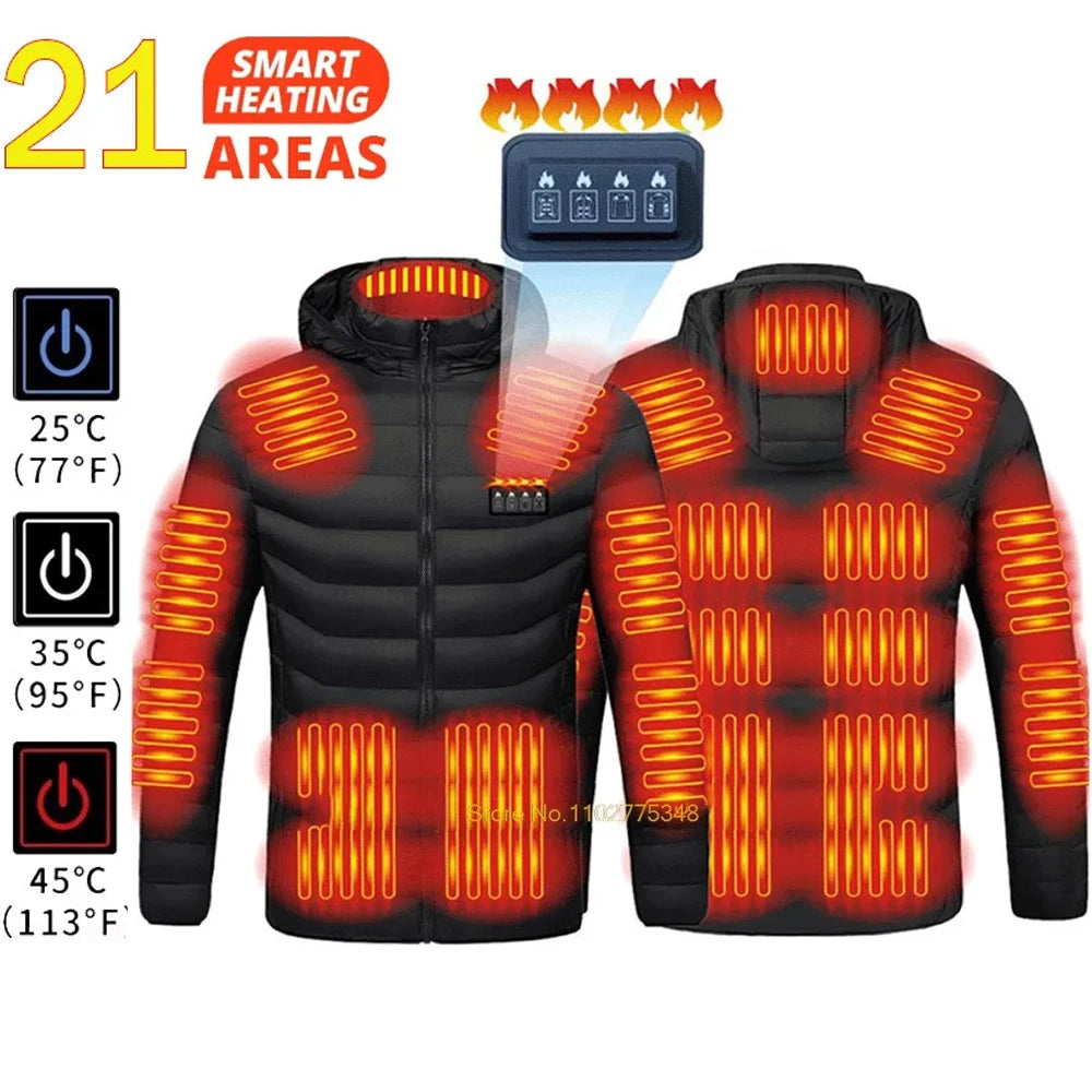 Giacca Riscaldata Unisex USB Termica Invernale Campeggio Sci Cotone Lavato Calda Leggera
