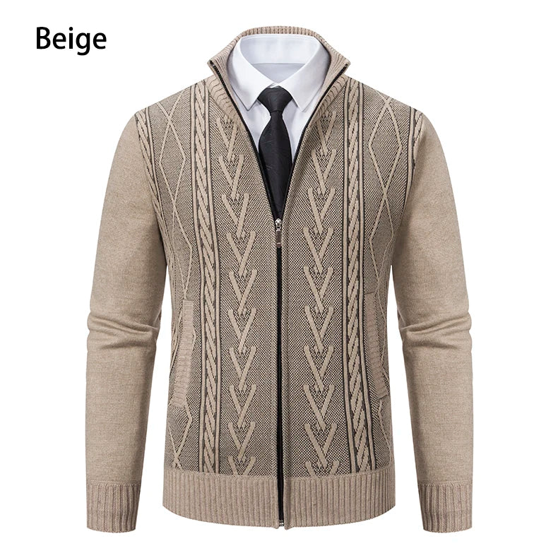 Giacca Ispessita Uomo Autunno Inverno Calda Linea Tendenza Colletto Mandarino Cardigan Lavorato A Maglia Cappotto