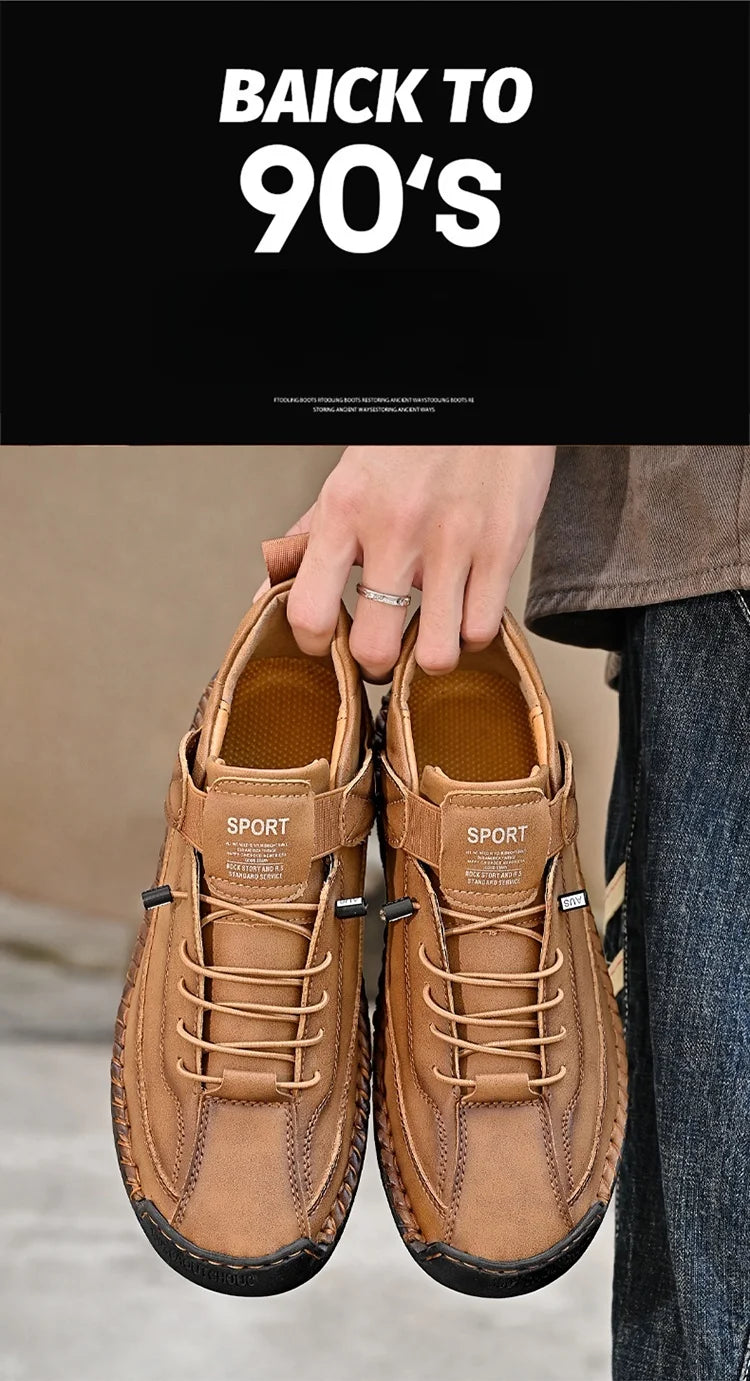 Stivali Da Uomo Primavera Autunno In Pelle Cuciti A Mano Lusso Retro In Stile Britannico Taglie Forti