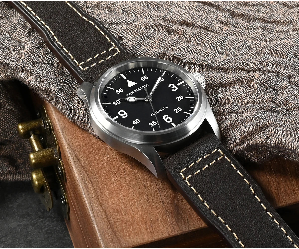 Orologio Da Pilota Da Uomo San Martin 37mm Meccanico Automatico 100m Impermeabile Stile Militari BGW 9