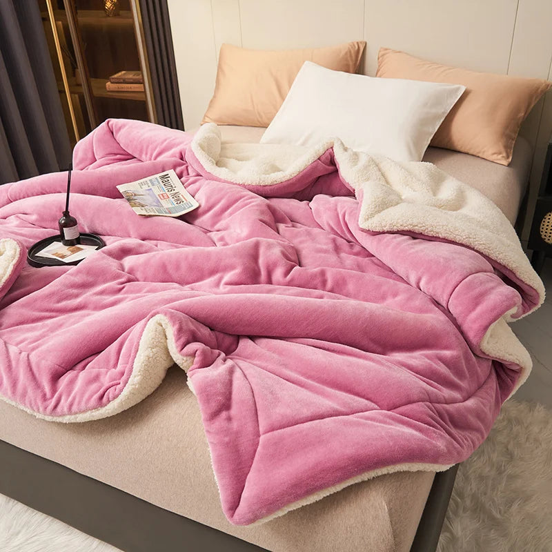 Coperta Super Morbida In Lana Di Agnello Imitazione Pile Autunno Inverno Doppia Regina Per Divano Latte Alta Qualità