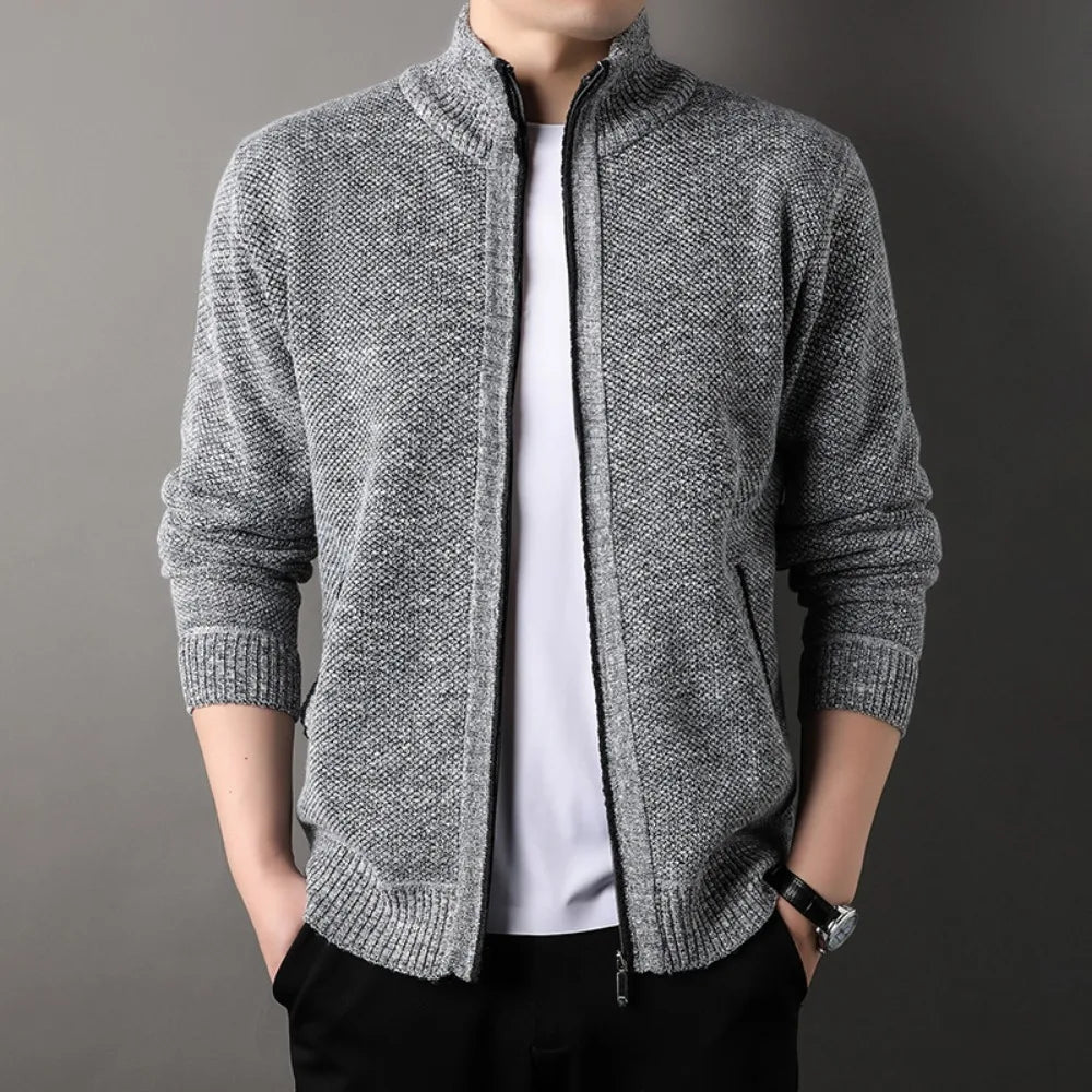 Maglione Lavorato A Maglia Con Colletto Rialzato Da Uomo Autunno Inverno Cardigan Slim In Tinta Unita Coreana