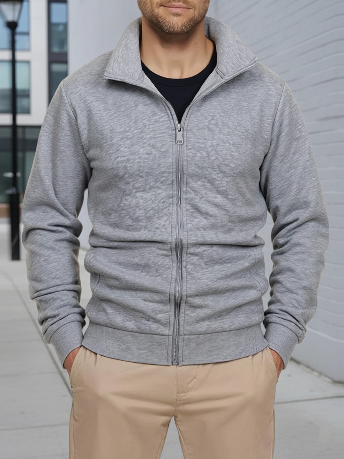Giacca Uomo Con Cerniera Slim Fit Esterno Streetwear Tinta Unita Calda A Maniche Lunghe Per Primavera Autunno