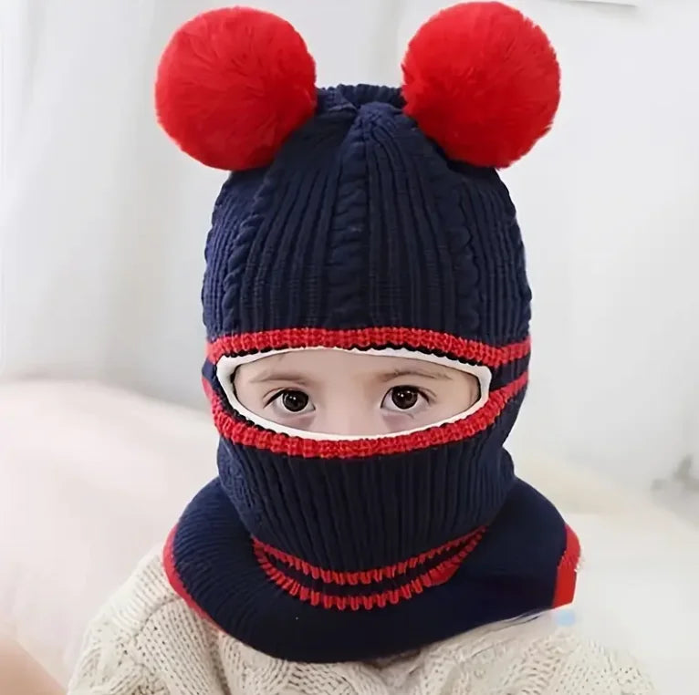Berretto Invernale 3 In 1 Per Bambini Da 1 A 3 Anni Con Sciarpa Maschera Fodera Calda Protezione Antivento