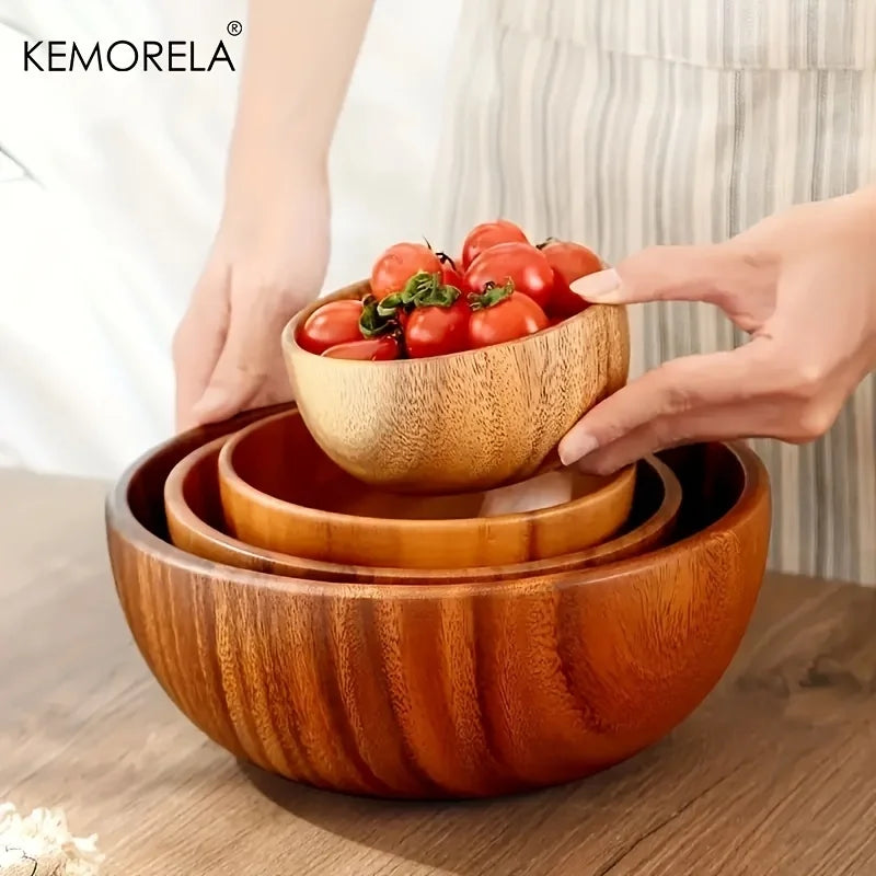 1 Pz Insalatiera In Legno Di Acacia Antiscottatura Per Bambini Decorazione Gelato Frutta E Verdura