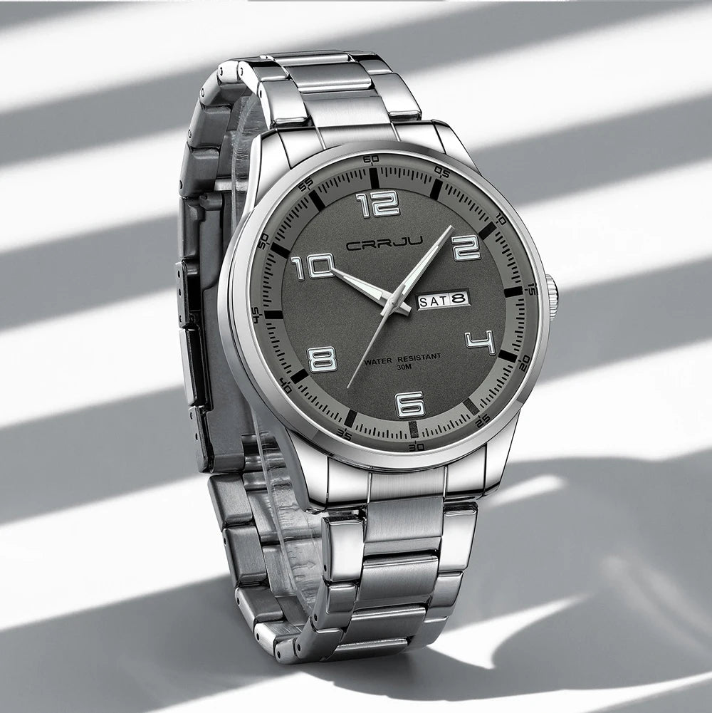 CRRJU Orologi Da Uomo Nuovi Casual Business Cinturino In Acciaio Inox Quarzo Con Data Lancette Luminose
