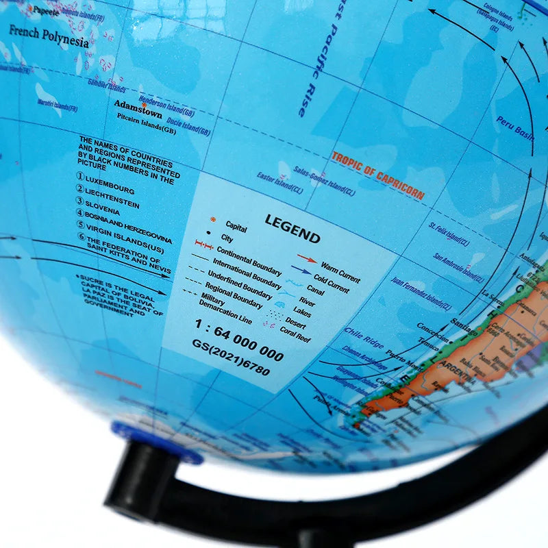 Globo educativo per l'insegnamento, mappa del mondo in inglese HD con rotazione a 360° °   Rotazione, Strumento Didattico Standard per la Geografia da Scrivania