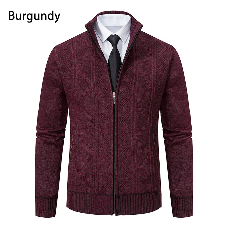 Giacca Ispessita Uomo Autunno Inverno Calda Linea Tendenza Colletto Mandarino Cardigan Lavorato A Maglia Cappotto