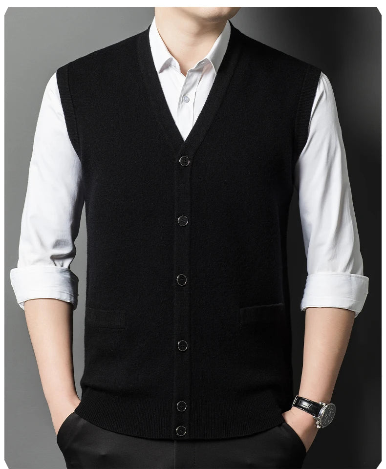 Gilet Spesso In Lana Di Pecora Uomo Casual Scollo A V Caldo Autunno Inverno Cardigan Monopetto In Lana Di Cashmere